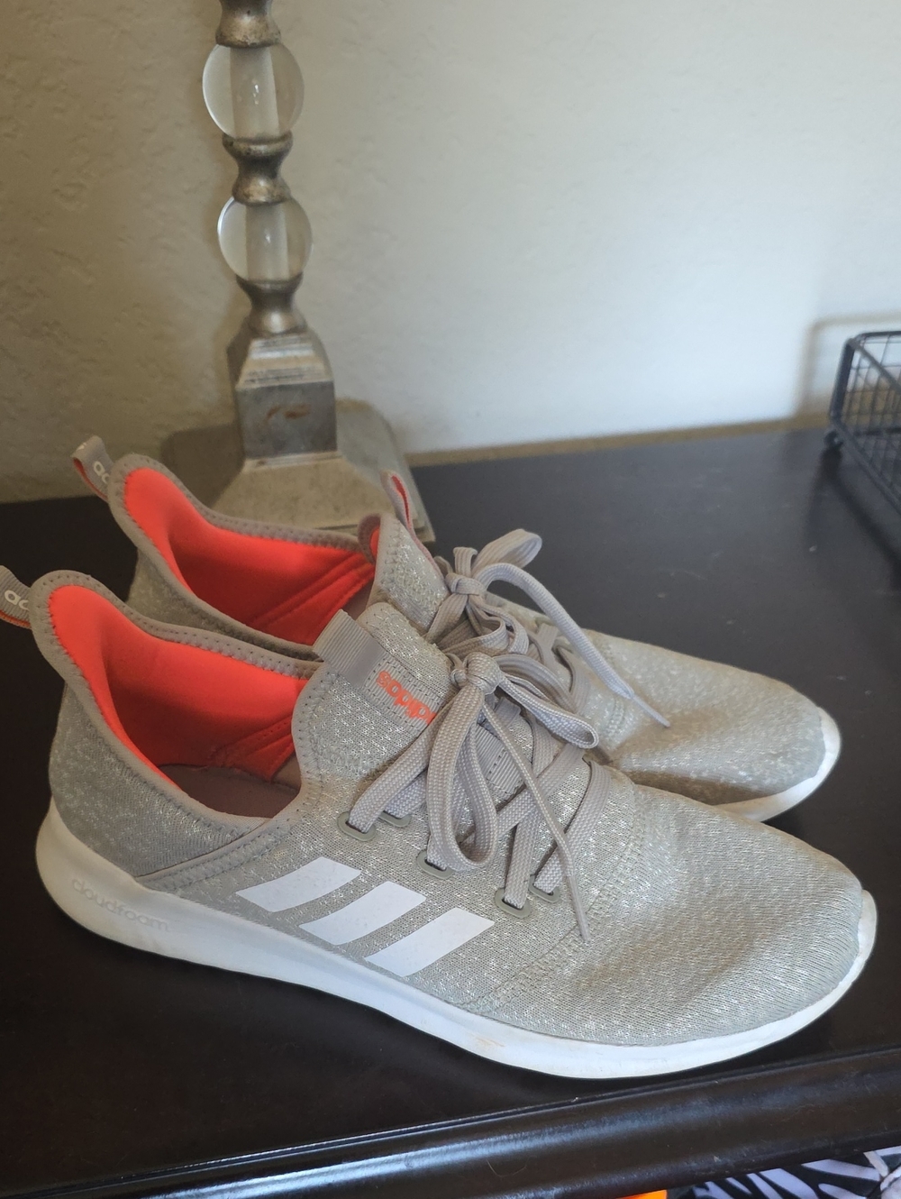 adidas Women’s Light Gray Athletic Sneakers with Coral Lining